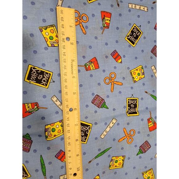 Back To School Elementary Blue Cotton Farbric 29inches Scissors Glue Paint New - Picture 4 of 5